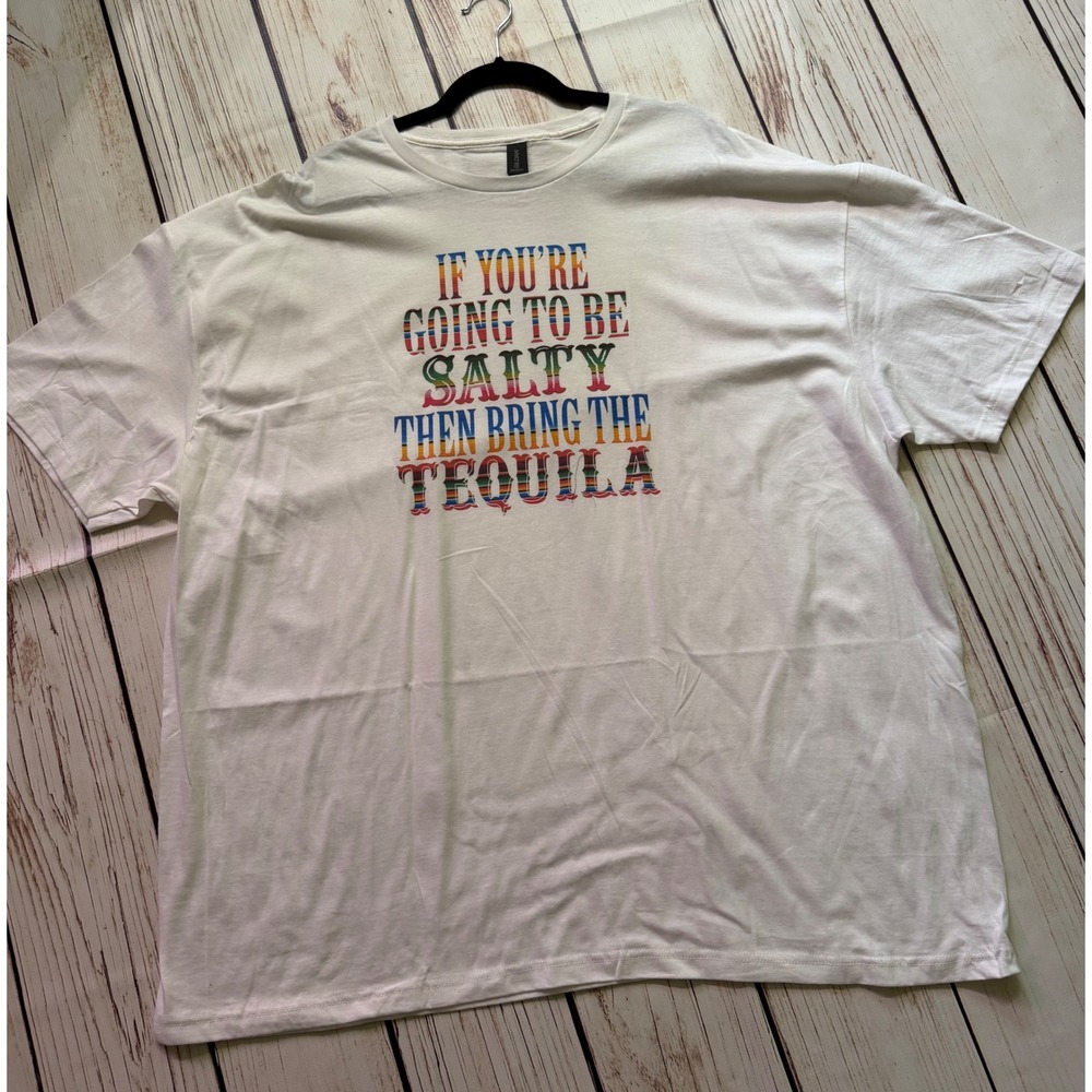 Gildan Softstyle Salty Tequila Graphic T-Shirt White 4XL Oversized Tee